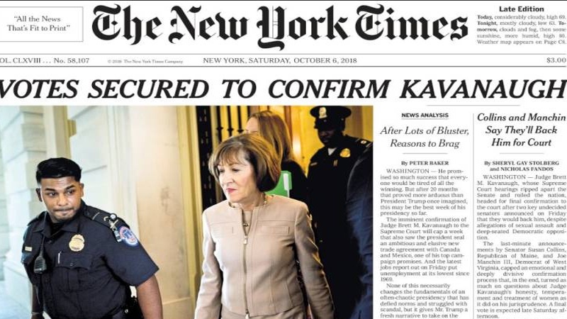 Iranpress: World newspapers: votes secured to confirm Kavanaugh