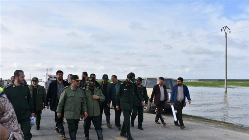 Iranpress: General Jafari visits flood-hit areas of Golestan province for a second time