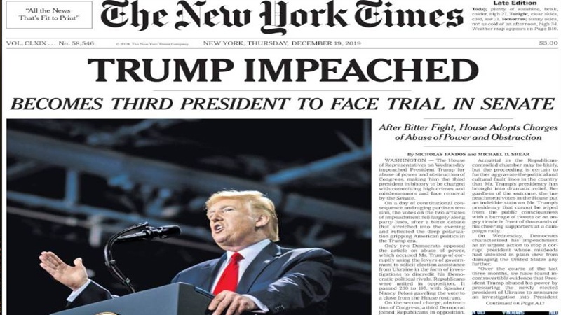 Iranpress: World Newspapers: Trump impeached