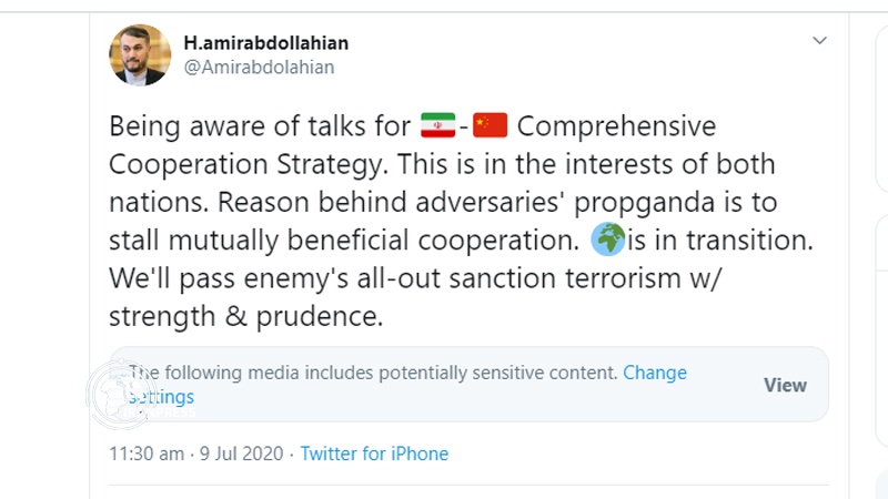Iranpress: Enemies want Iran-China cooperation to cut-off: Amir-Abdollahian
