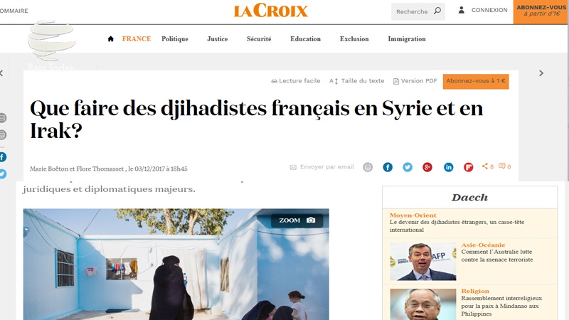 Iranpress: لاکروا: وضعیت افراط‌گرایان فرانسوی در عراق و سوریه