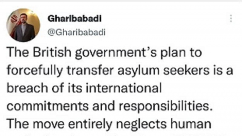 Iranpress: واکنش کاظم غریب آبادی به طرح جنجالی بریتانیا برای اخراج پناهجویان