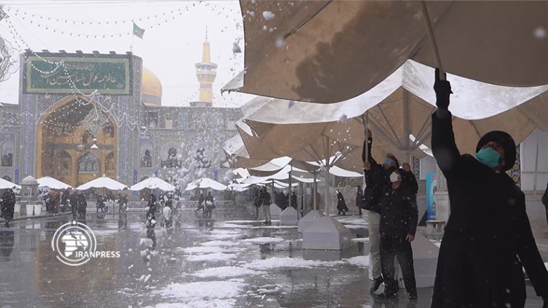 Iranpress: بارش زیبای برف در حرم مطهر امام‌رضا (ع)